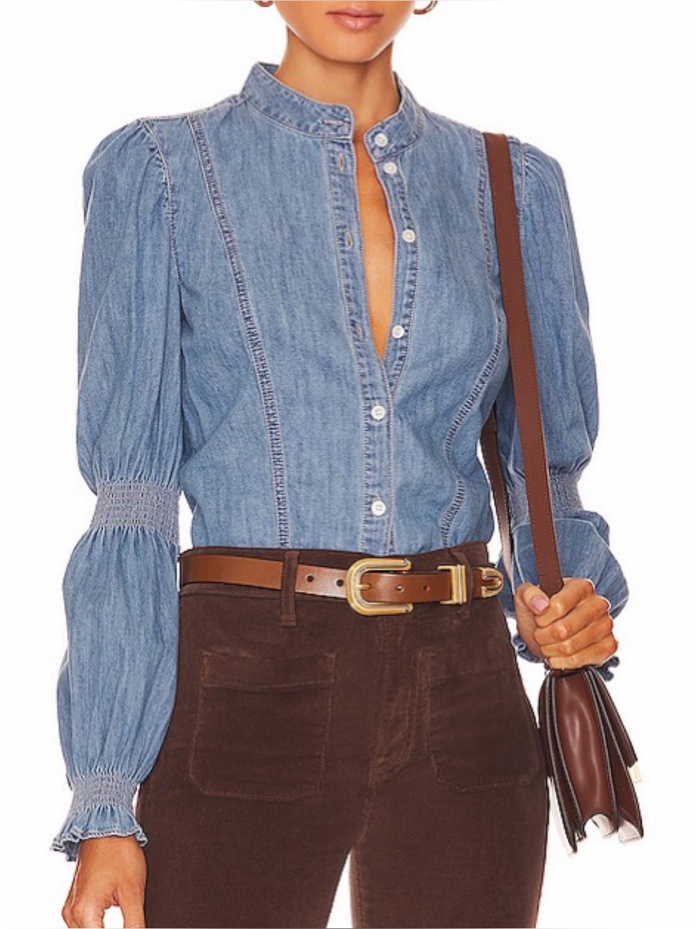 Veronica Beard Dalton Gathered Denim Top